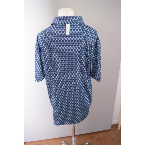 Rhoback Golf Polo Shirt Mens Medium Blue Palm Tree The Koopa Golf Cart - Picture 4 of 6